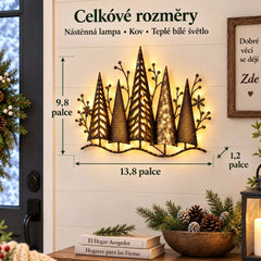 🎄🕯️ Kovová nástěnná dekorace s motivem lesa, ve vintage stylu s osvětlením 🌙